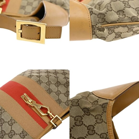 GUCCI Logo Sherry GG Pattern Shoulder Hobo Bag Canvas Leather Brown GHW 62YH376 - Picture 9 of 16